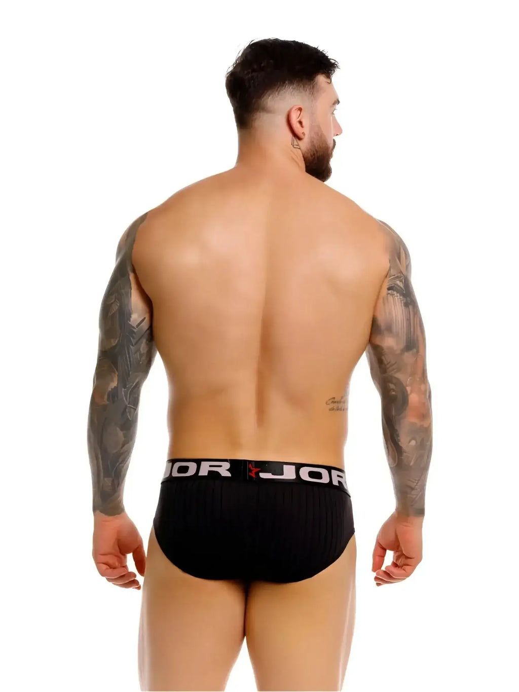 Back view of JOR 2331 Cronos black briefs worn by a muscular man.