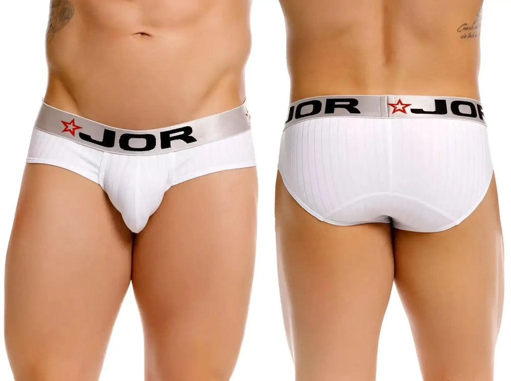 JOR 2331 Cronos white briefs showing front and back views on a model.