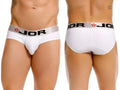 JOR 2331 Cronos white briefs showing front and back views on a model.