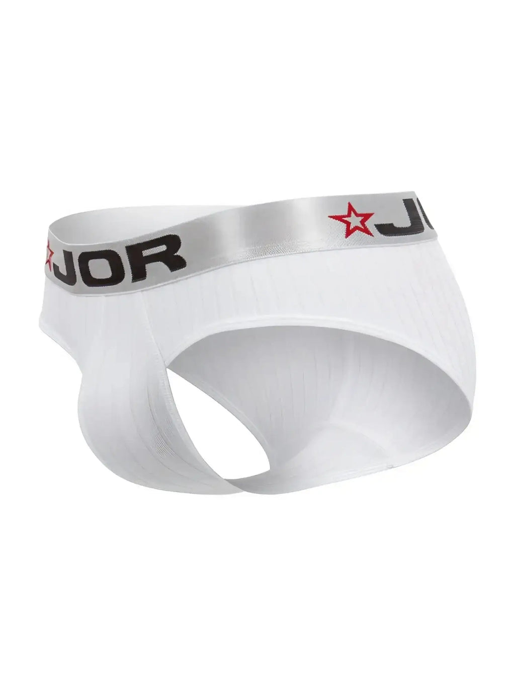 JOR 2331 Cronos white briefs, front angle view showing the branded waistband.