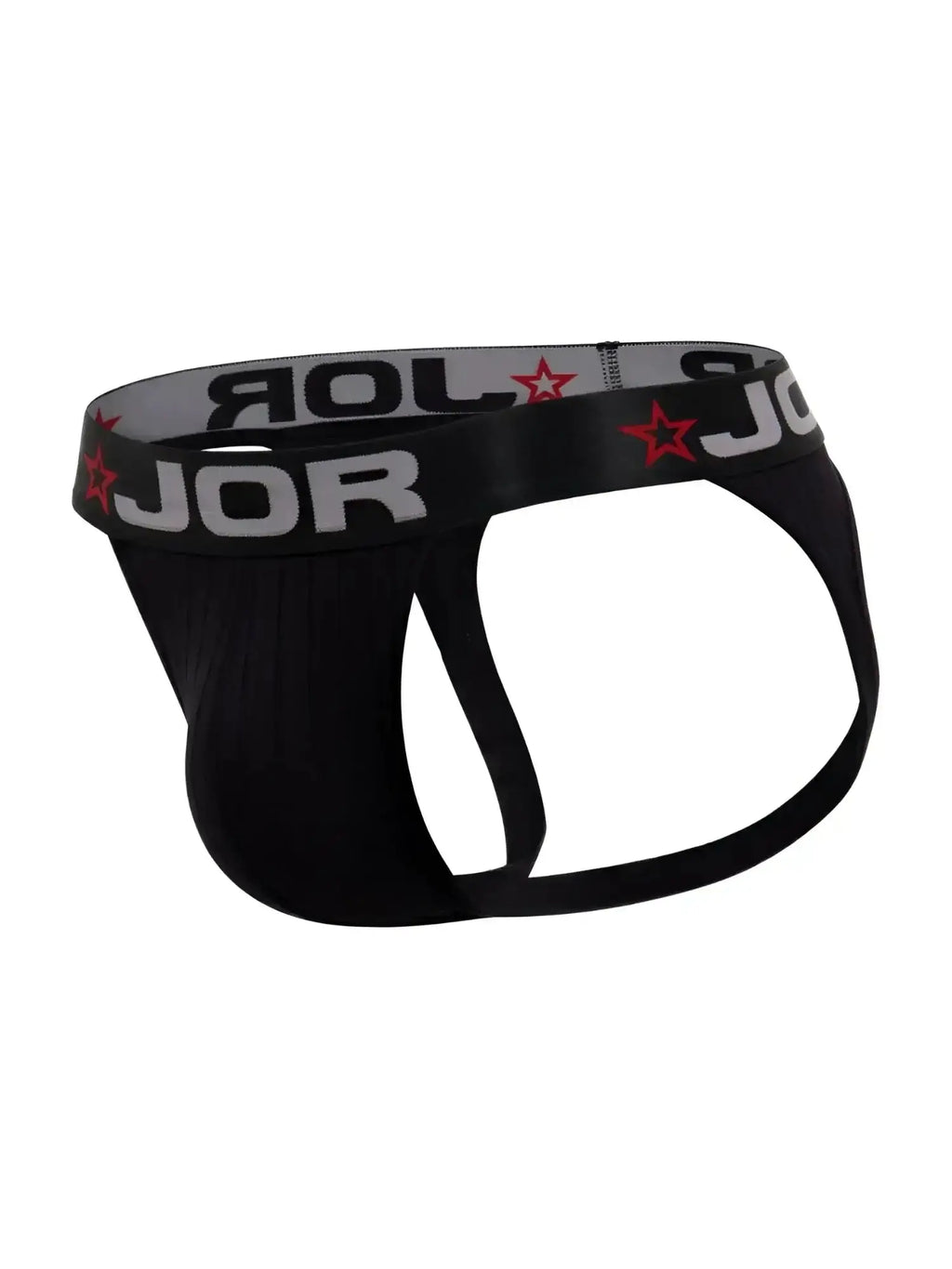 Product image: Front view of the black JOR 2332 Cronos jockstrap with branded waistband.