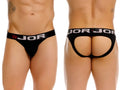 Front and back view of the black JOR 2332 Cronos jockstrap.