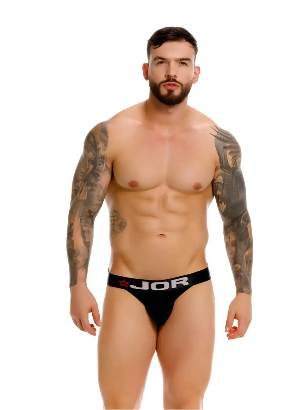 JOR 2332 Cronos Jockstrap in black, front view model shot.