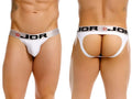 JOR 2332 Cronos white jockstrap, front and back view on a model.