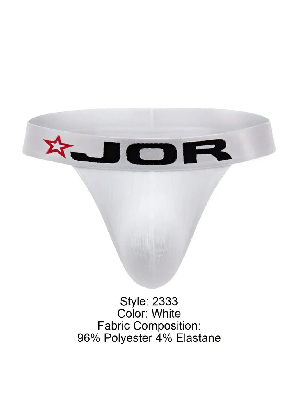 Front view of white JOR 2333 Cronos thong with logo waistband.