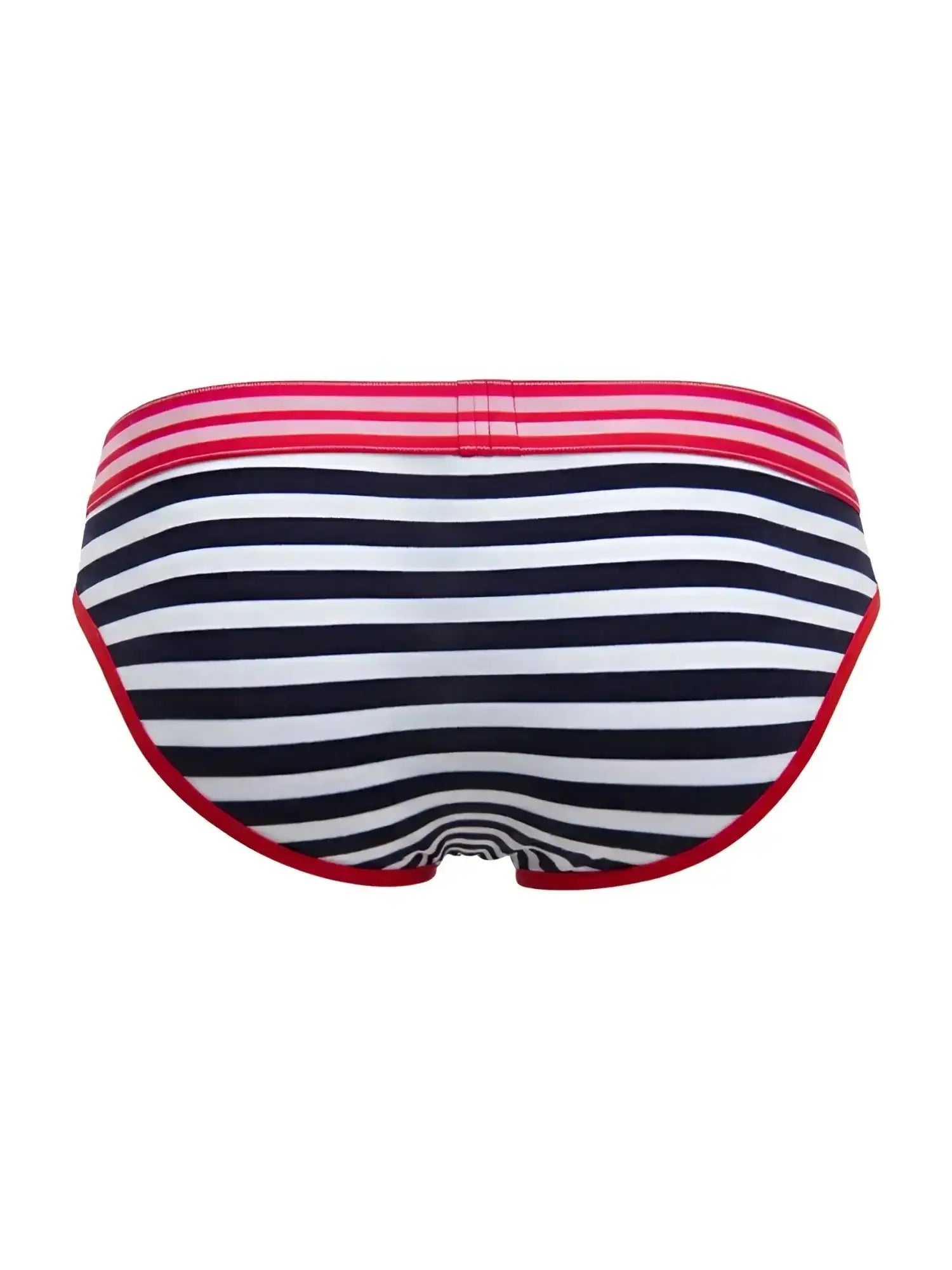 Back view of JOR 2335 Santorini striped briefs in navy and white with a red waistband.