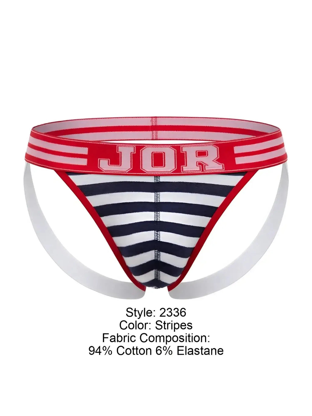 Front view of JOR 2336 Santorini jockstrap in striped color pattern.