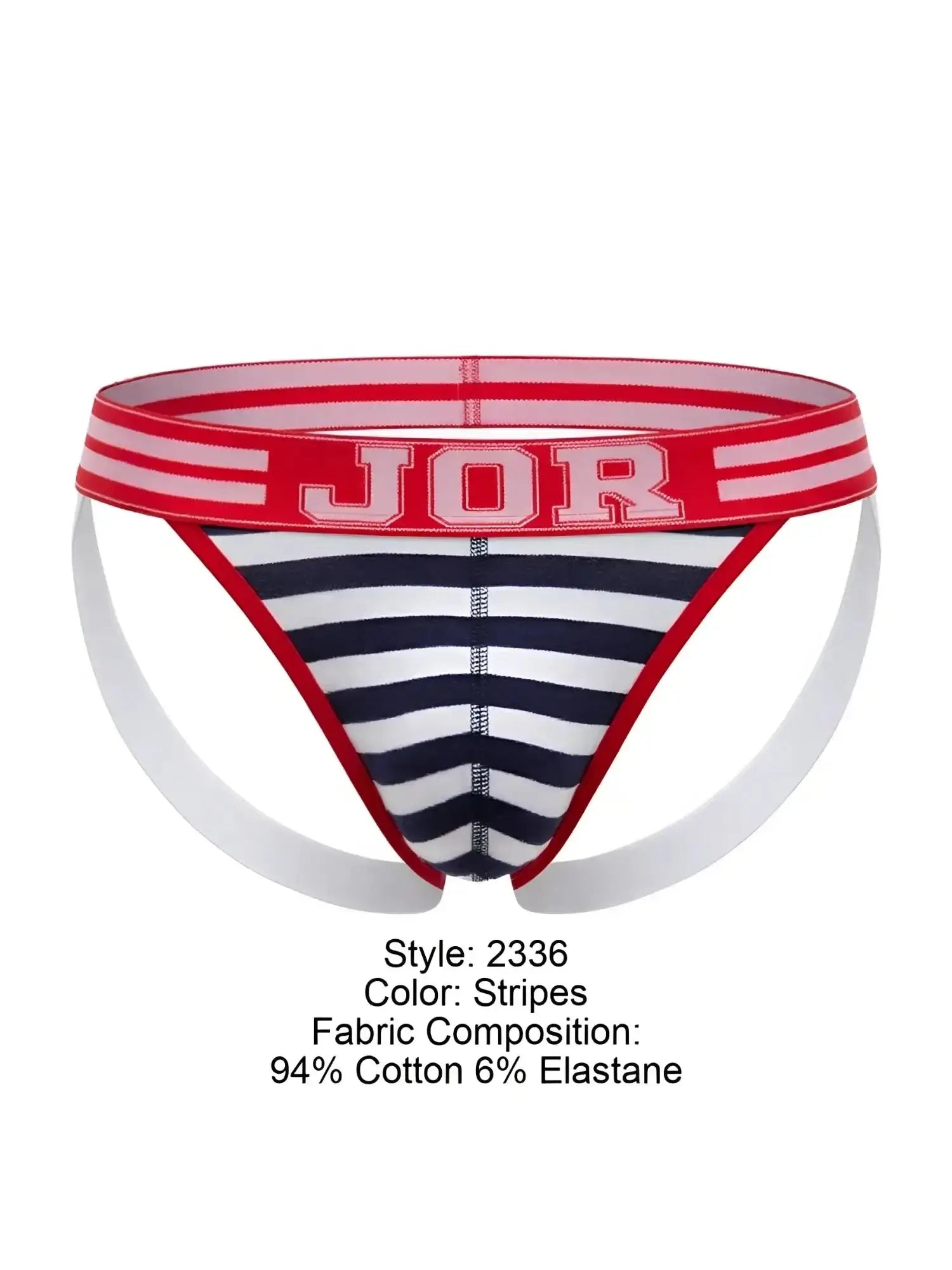 Front view of JOR 2336 Santorini jockstrap in striped color pattern.