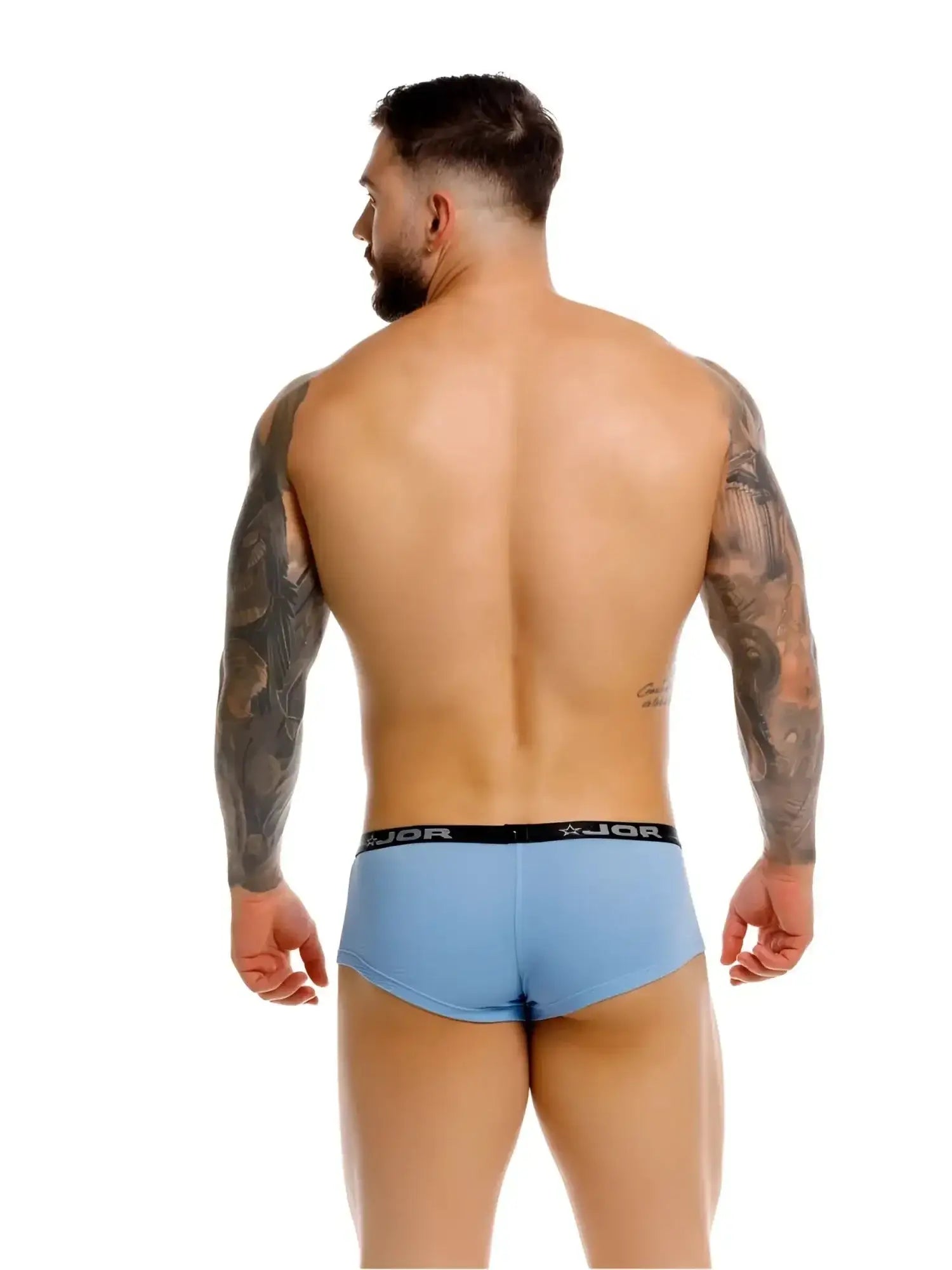 JOR 2345 Cannes trunks in blue, back view on a model.
