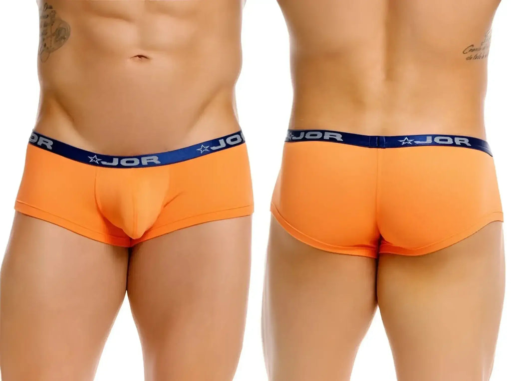 JOR 2345 Cannes orange trunks in front and back views.