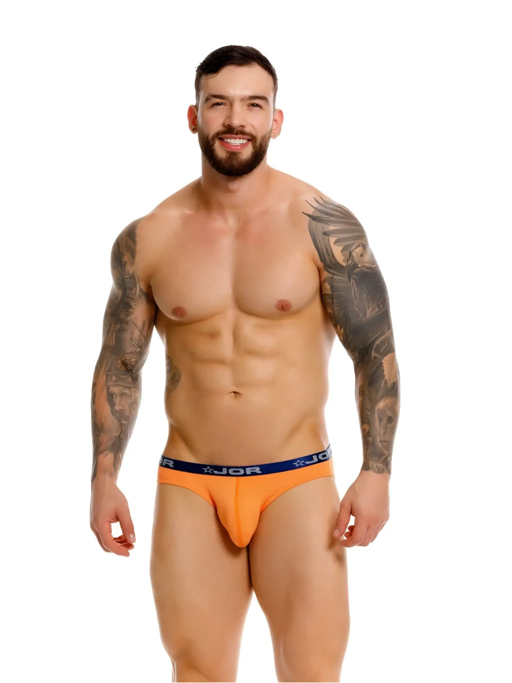 Front view of a model wearing the orange JOR 2346 Cannes Bikini.