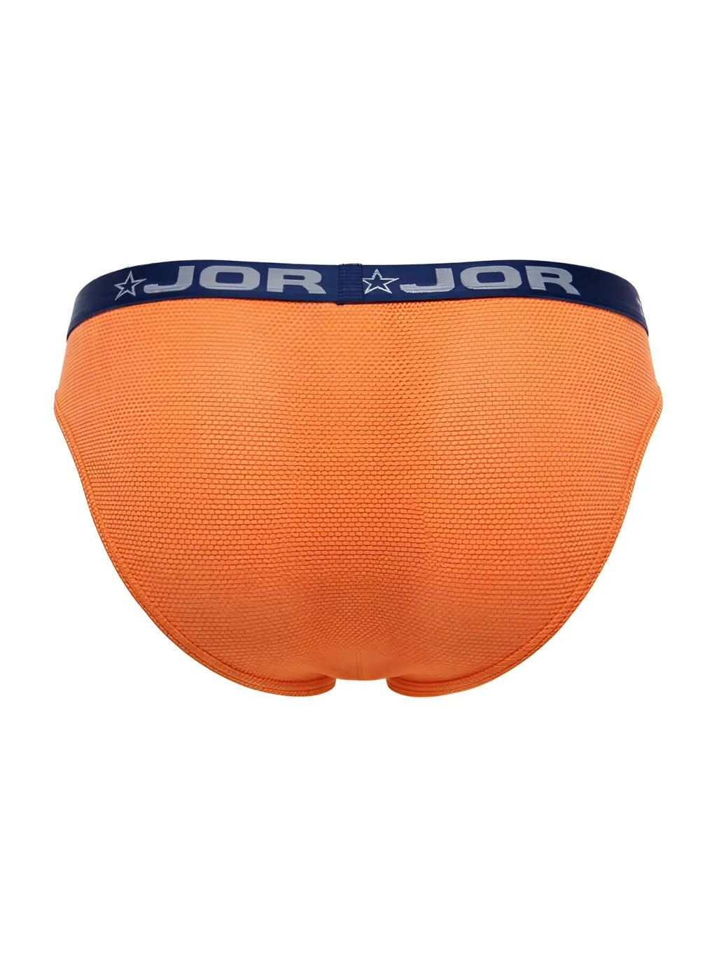 Back view of the orange JOR 2346 Cannes bikini underwear with navy waistband.