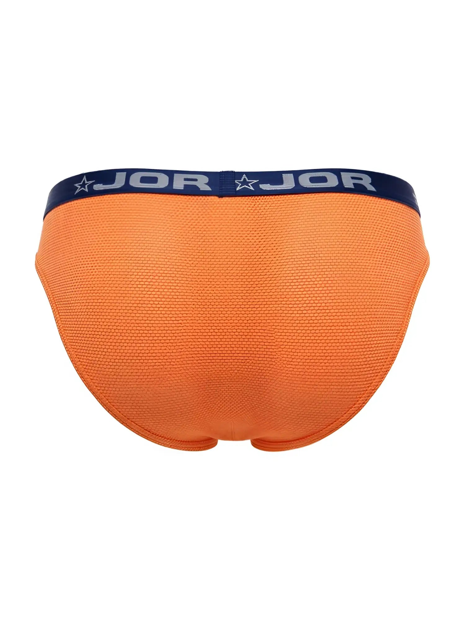 Back view of the orange JOR 2346 Cannes bikini underwear with navy waistband.