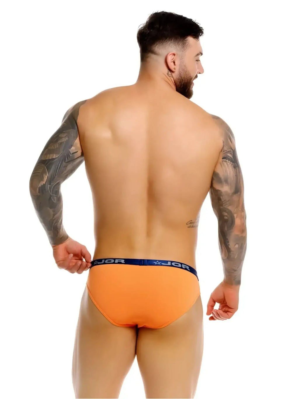 JOR 2346 Cannes Bikini in orange, back view featuring a tattooed model wearing the underwear.