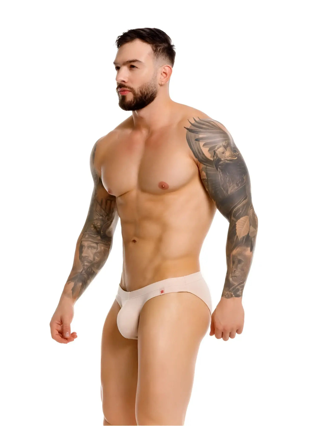Side view of JOR 2348 Invisible Bikini in beige on a male model.