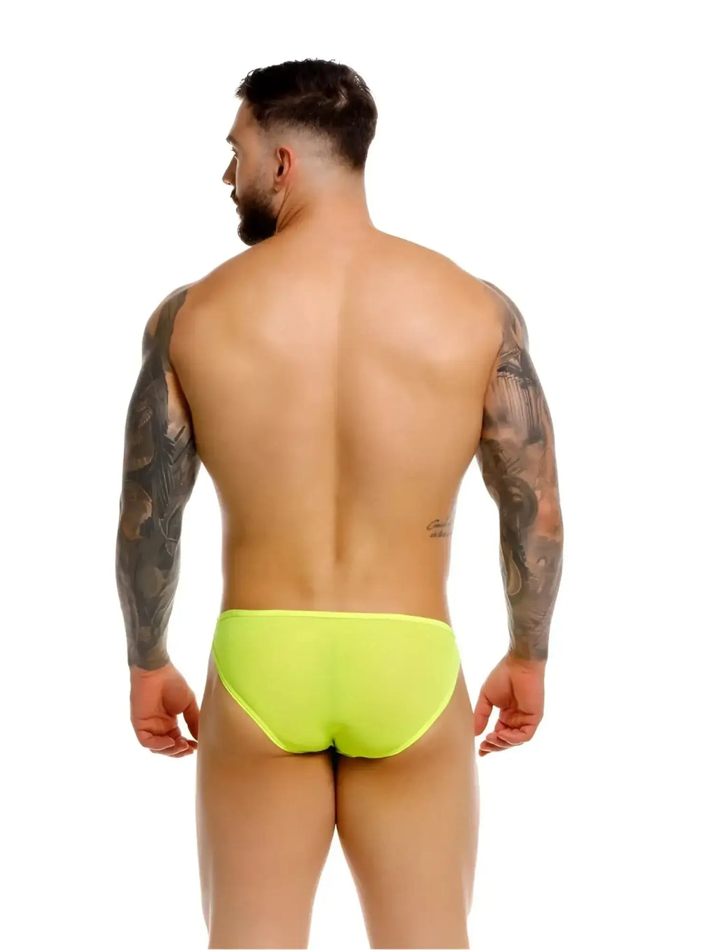 Back view of JOR 2353 Origin Bikini in neon green on a male model.
