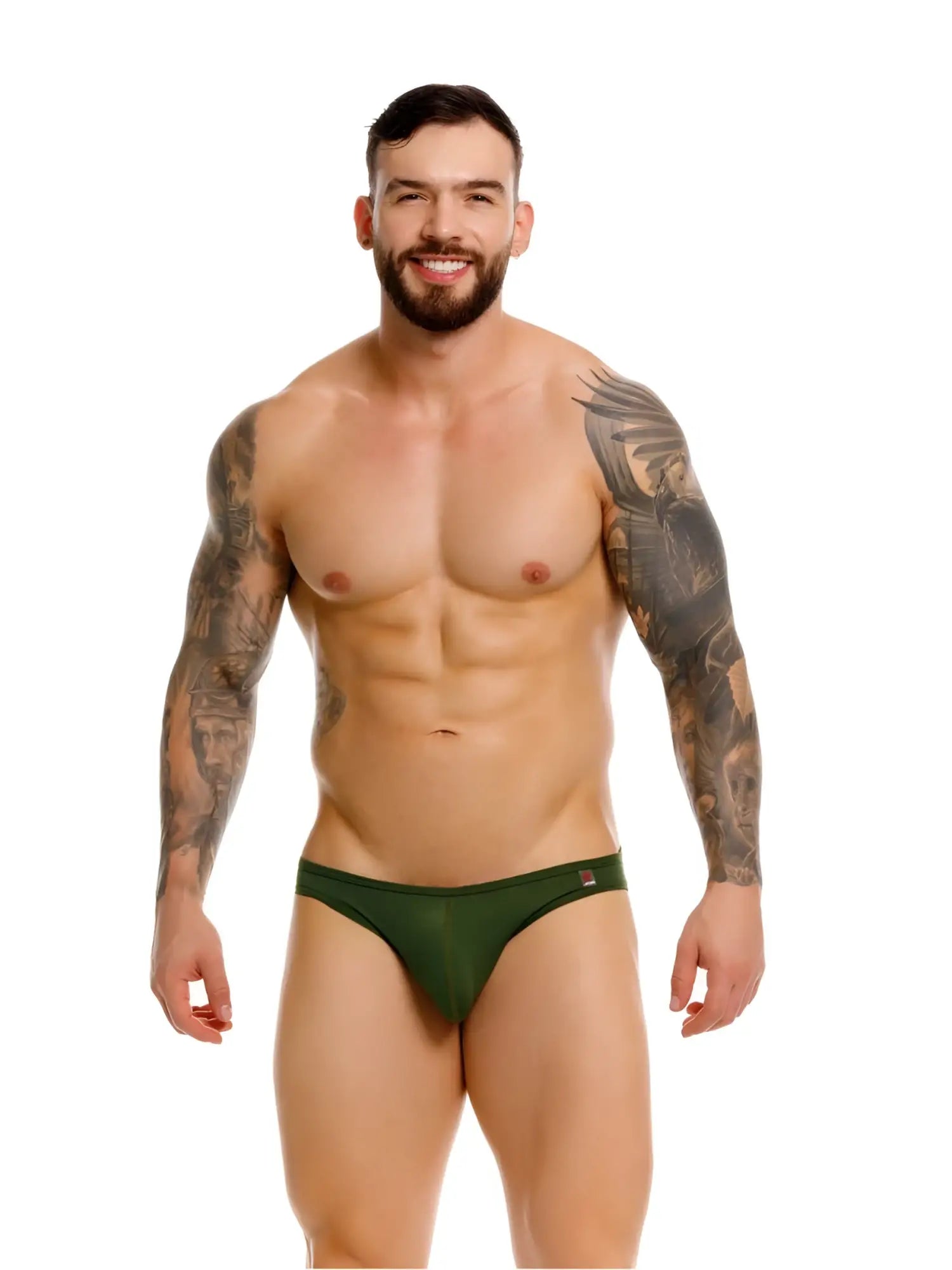 Front view of a model wearing JOR 2354 Origin thongs in green.