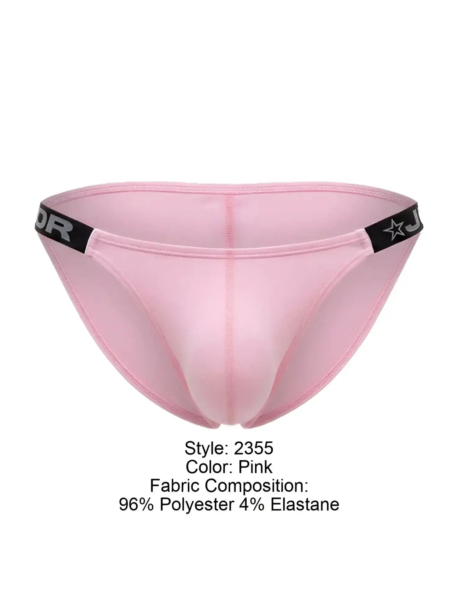 Front view of the pink JOR 2355 Eros bikini underwear with branded black elastic waistband.