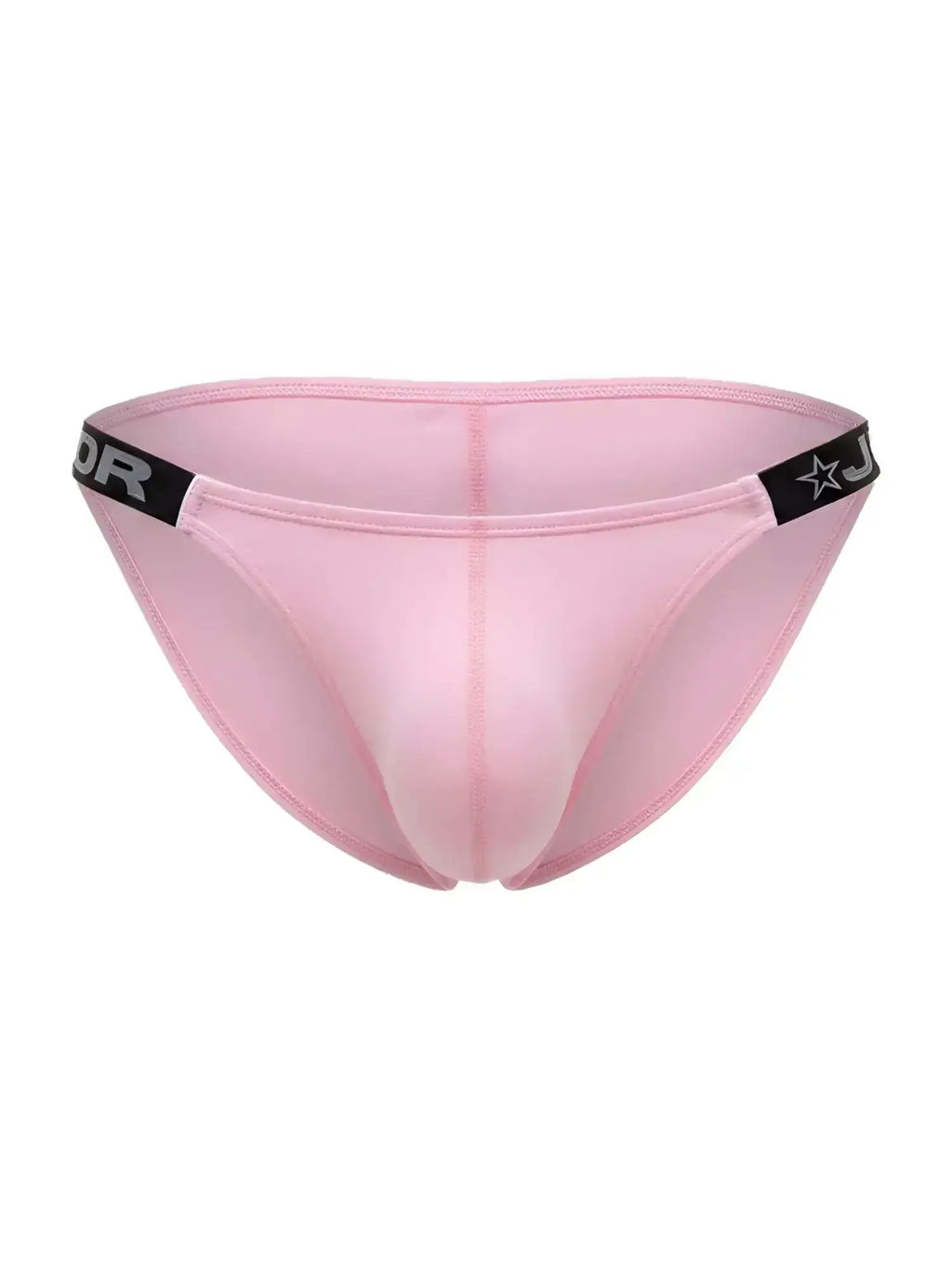 Front view of the pink JOR 2355 Eros bikini underwear with a black branded waistband.