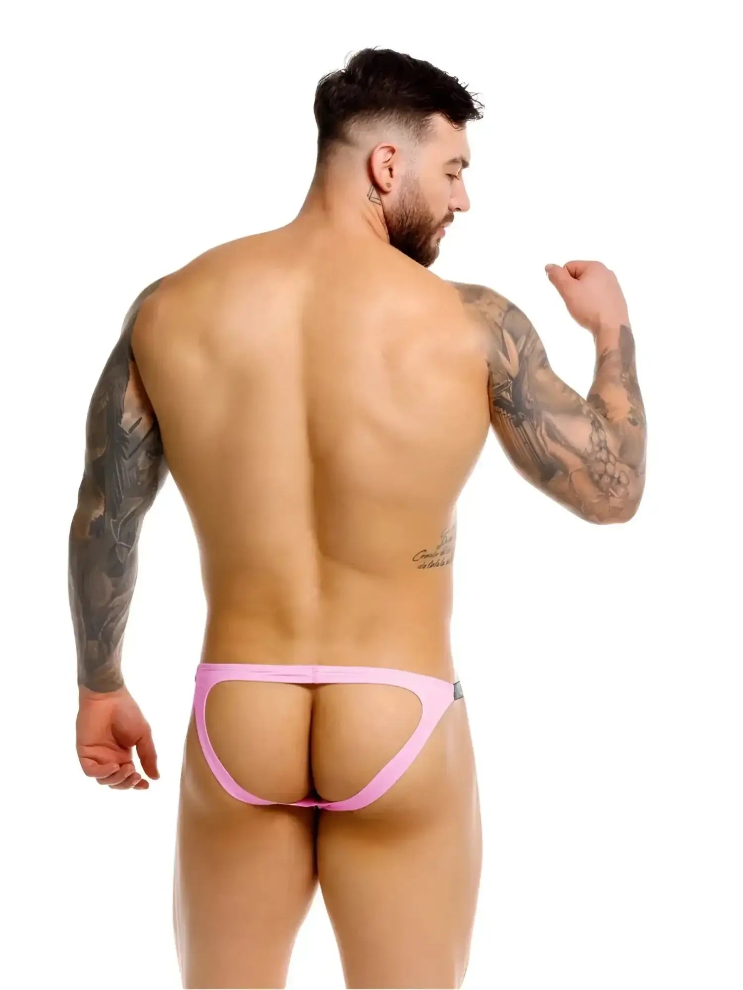 Back view of the pink JOR 2356 Eros jockstrap on a model.
