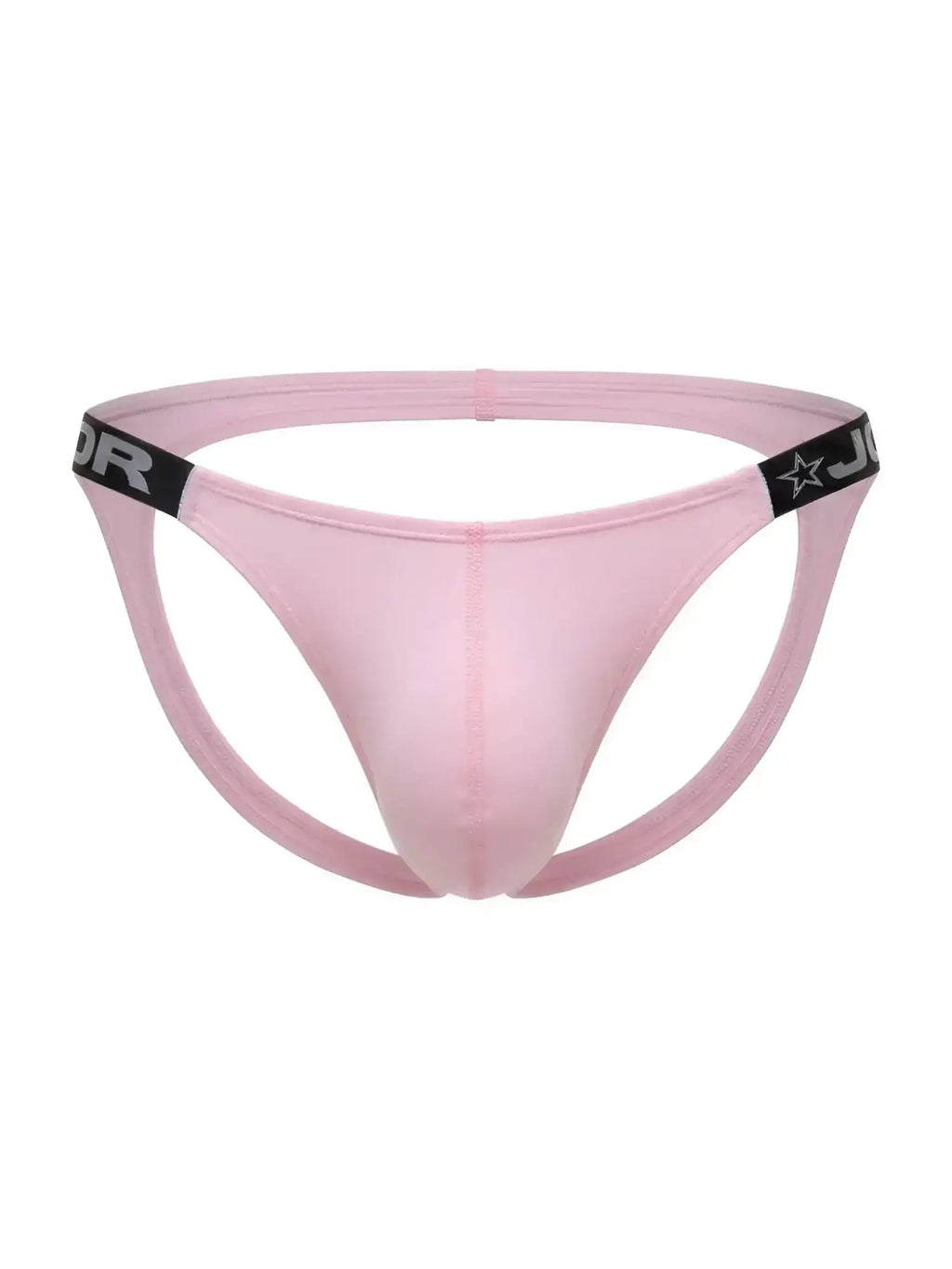 Front view of the pink JOR 2356 Eros jockstrap underwear with a branded waistband.