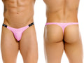 Front and back view of JOR 2357 Eros thongs in pink on a model.