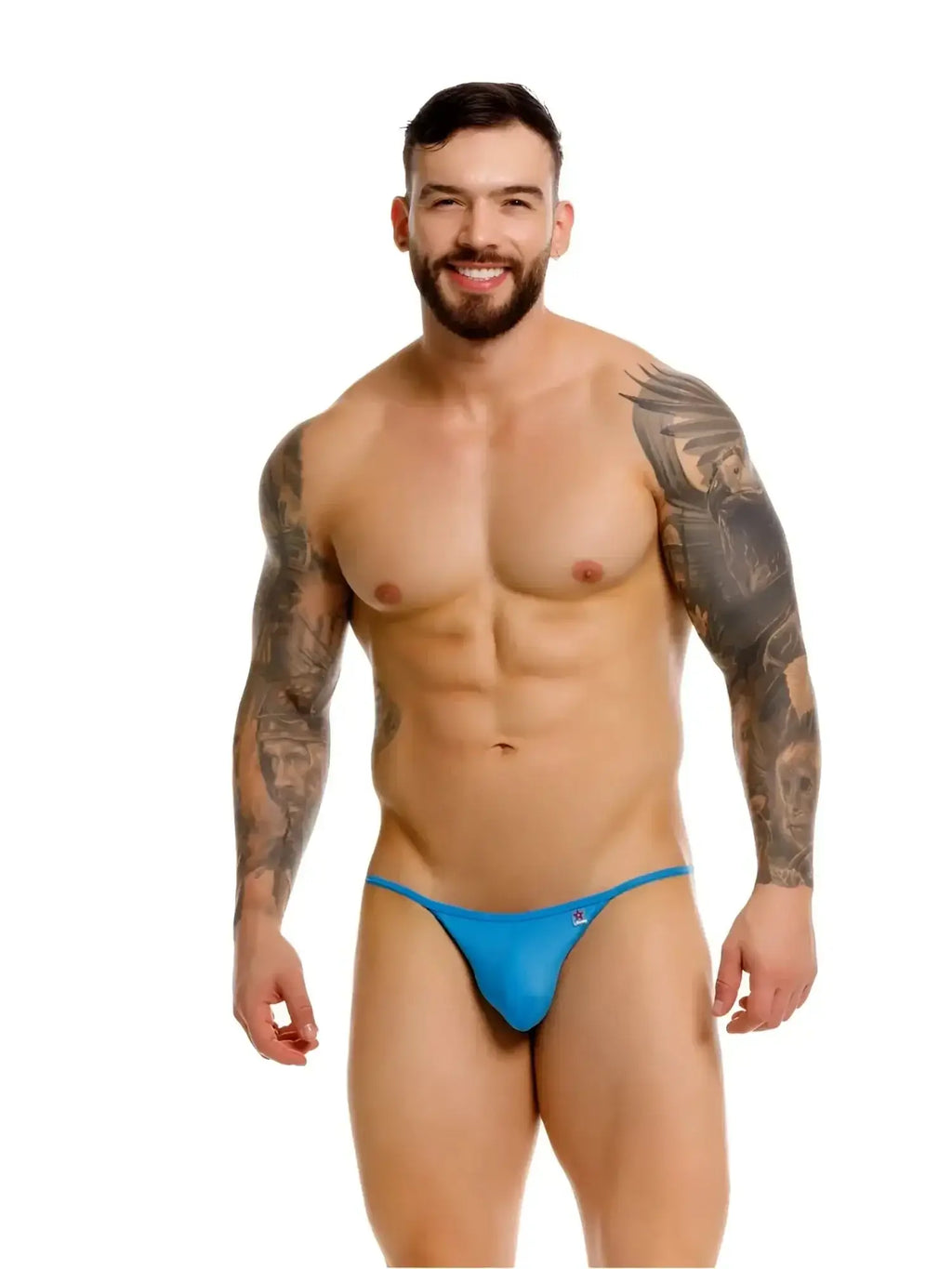 Front view of JOR 2359 Axel G-String in turquoise on a male model.