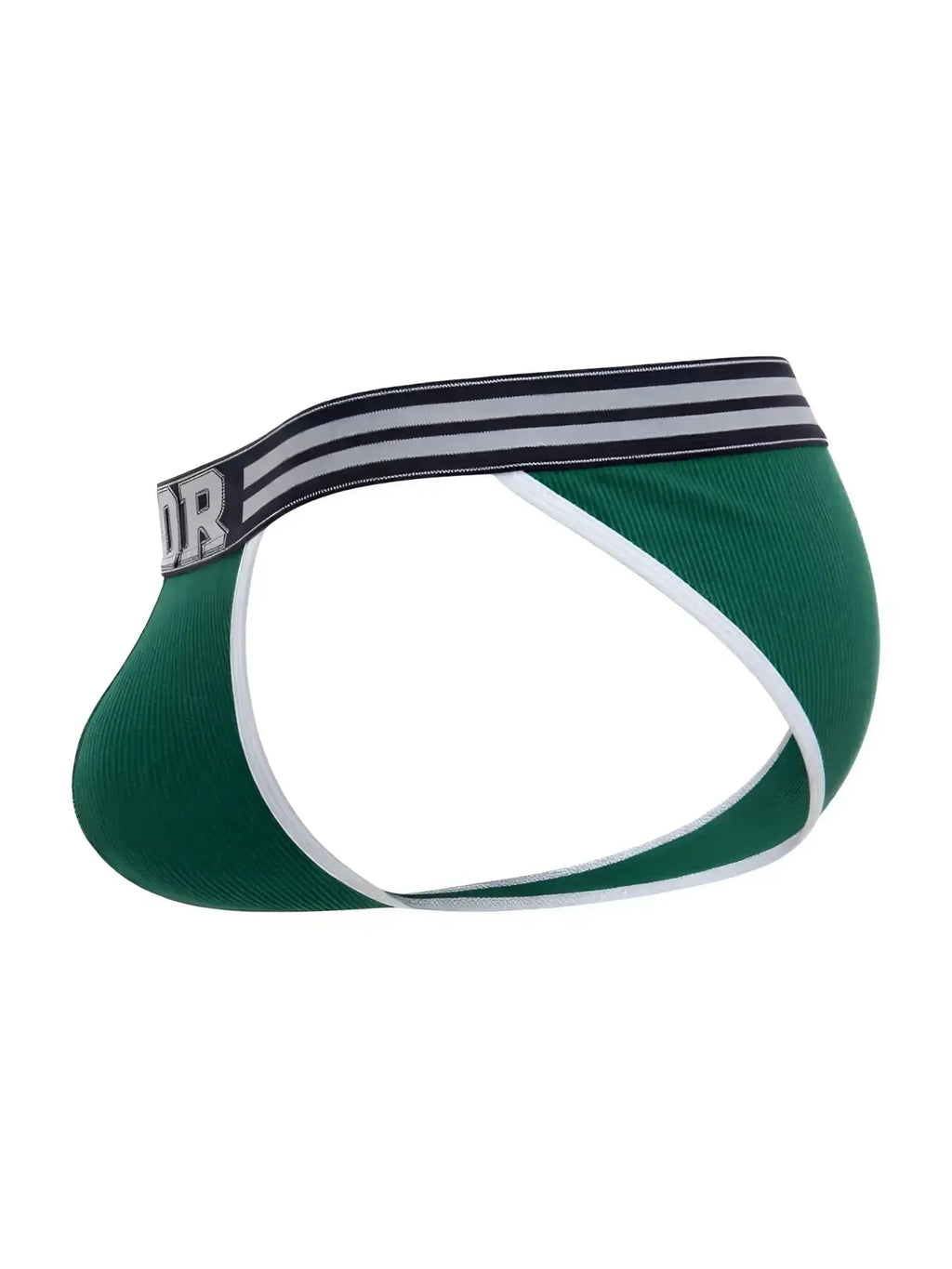 JOR 2362 Rush bikini in green, side view showing the ribbed fabric and elastic waistband.