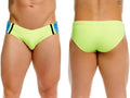 JOR 2384 Wind green swim briefs shown from front and back views on a model.