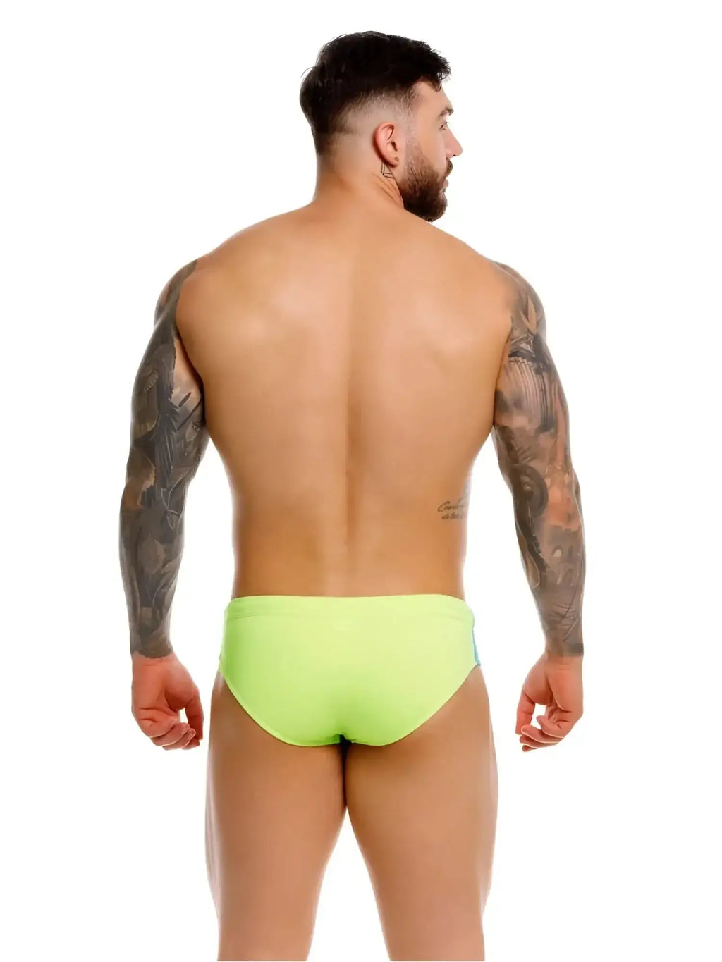 Back view of JOR 2384 Wind green swim briefs on a model.