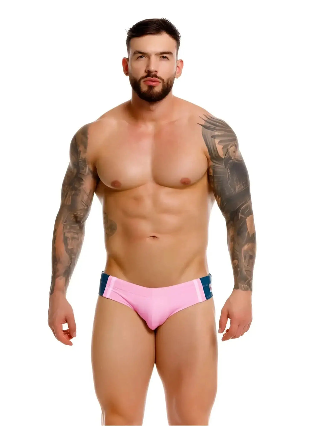 Front view of JOR 2384 Wind swim briefs in pink worn by a model.