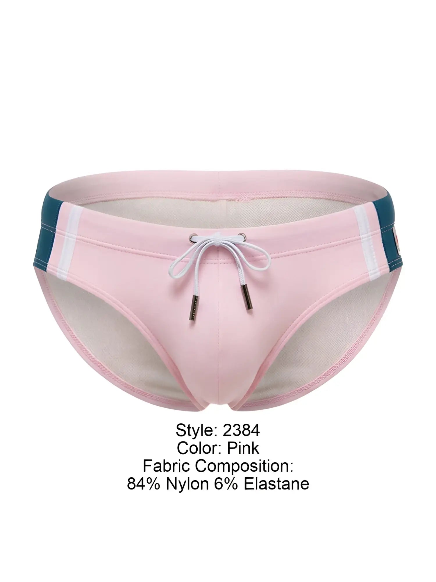 Front view of JOR 2384 Wind swim briefs in pink with a drawstring waist and dark blue side accents.