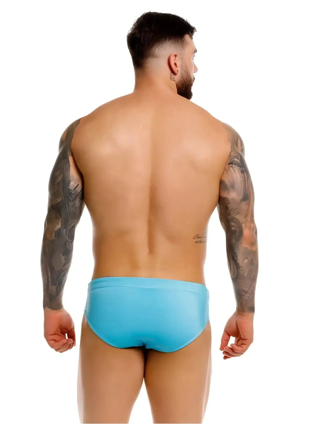JOR 2387 Travel swim briefs in turquoise, back view.