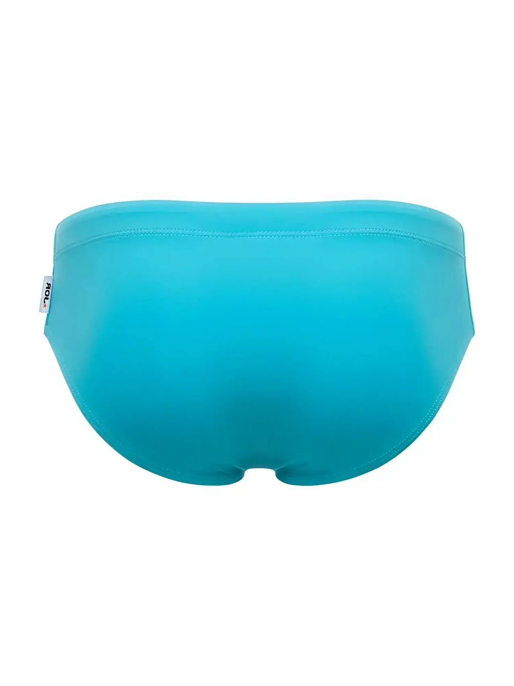 JOR 2387 turquoise travel swim briefs, back view of the swimwear on a white background.