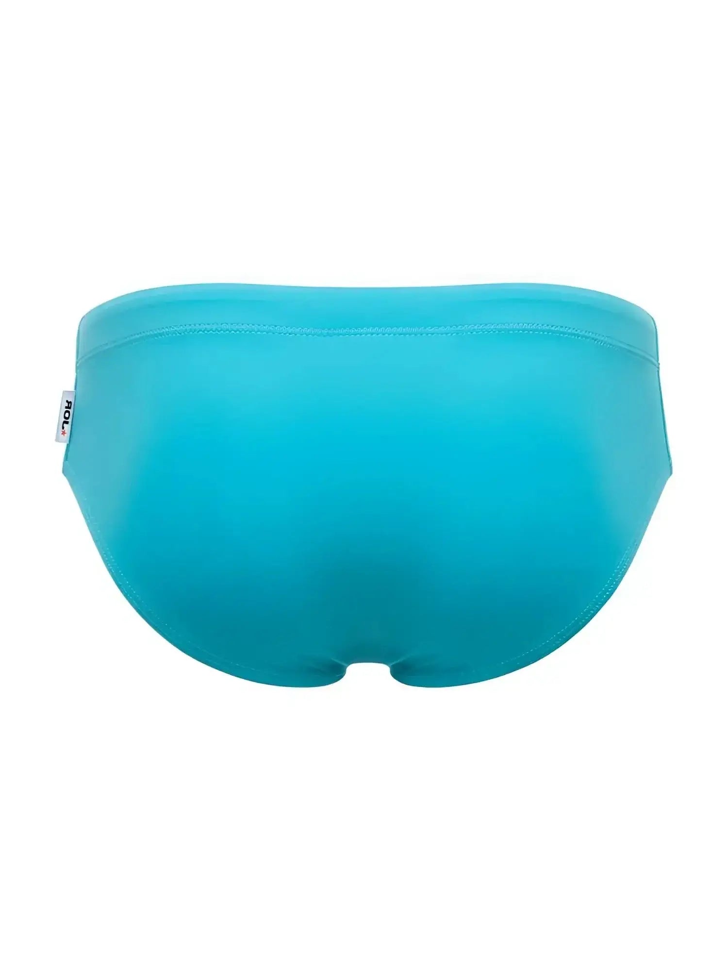 JOR 2387 turquoise travel swim briefs, back view of the swimwear on a white background.