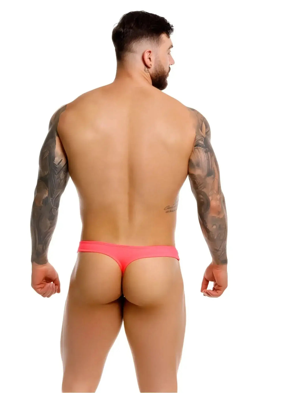 JOR 2389 Travel Swim Thong in Candy, back view on a muscular model.