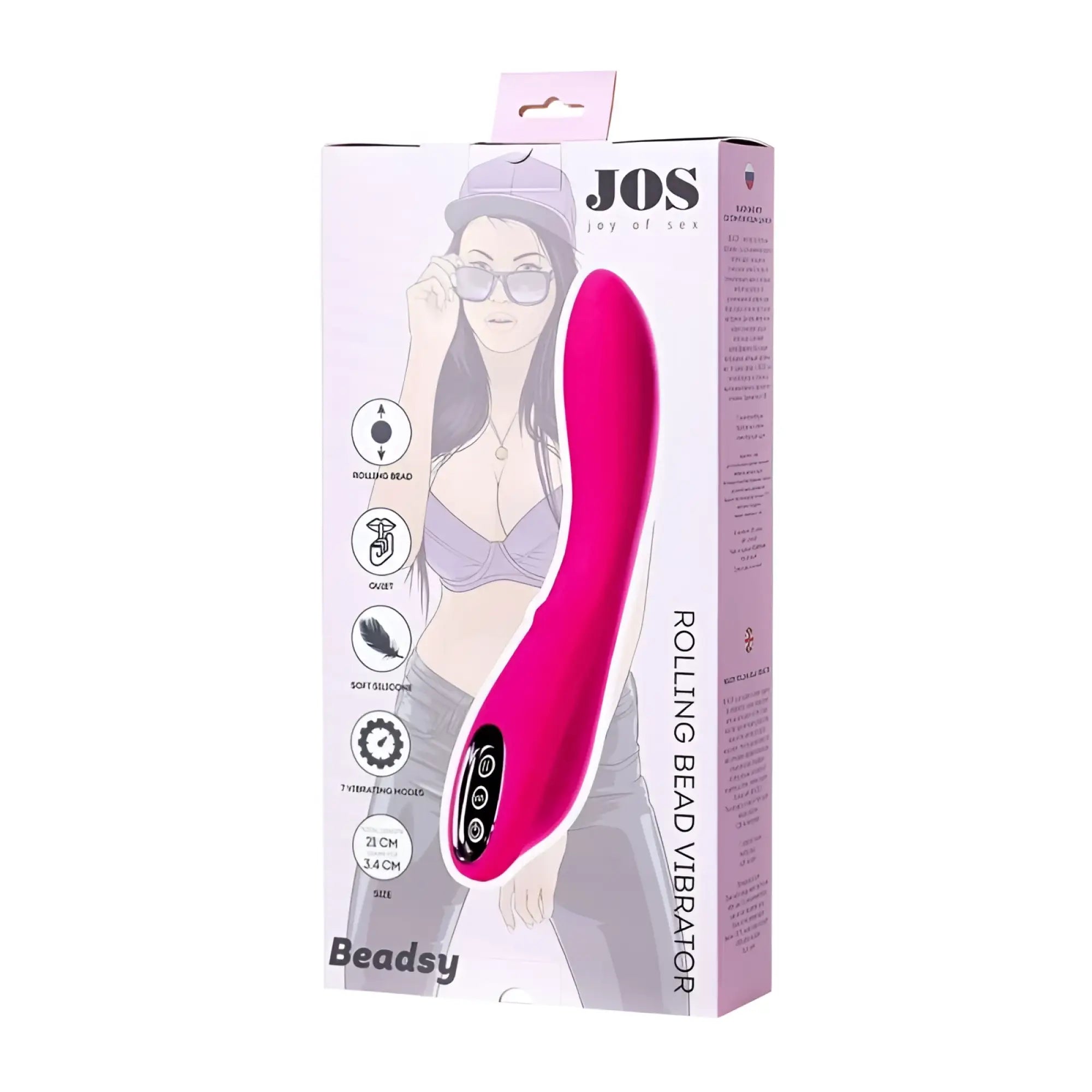 Pink silicone jos jos beadsy rolling bead vibrator with sleek curved design and black control buttons
