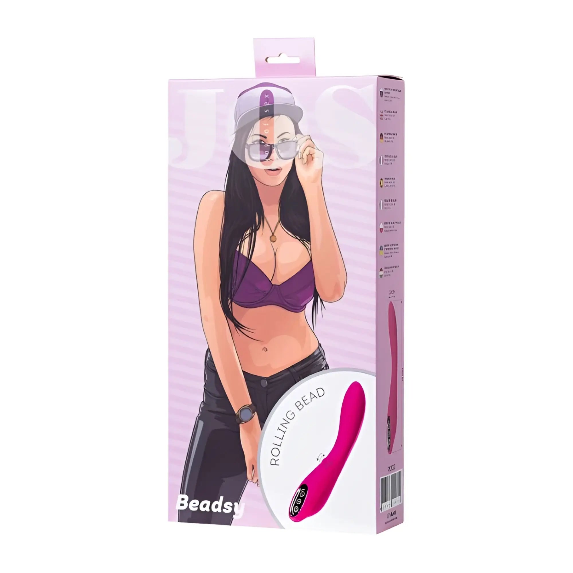 Jos Jos beadsy rolling bead vibrator in pink with a smooth curved design and control buttons at the base