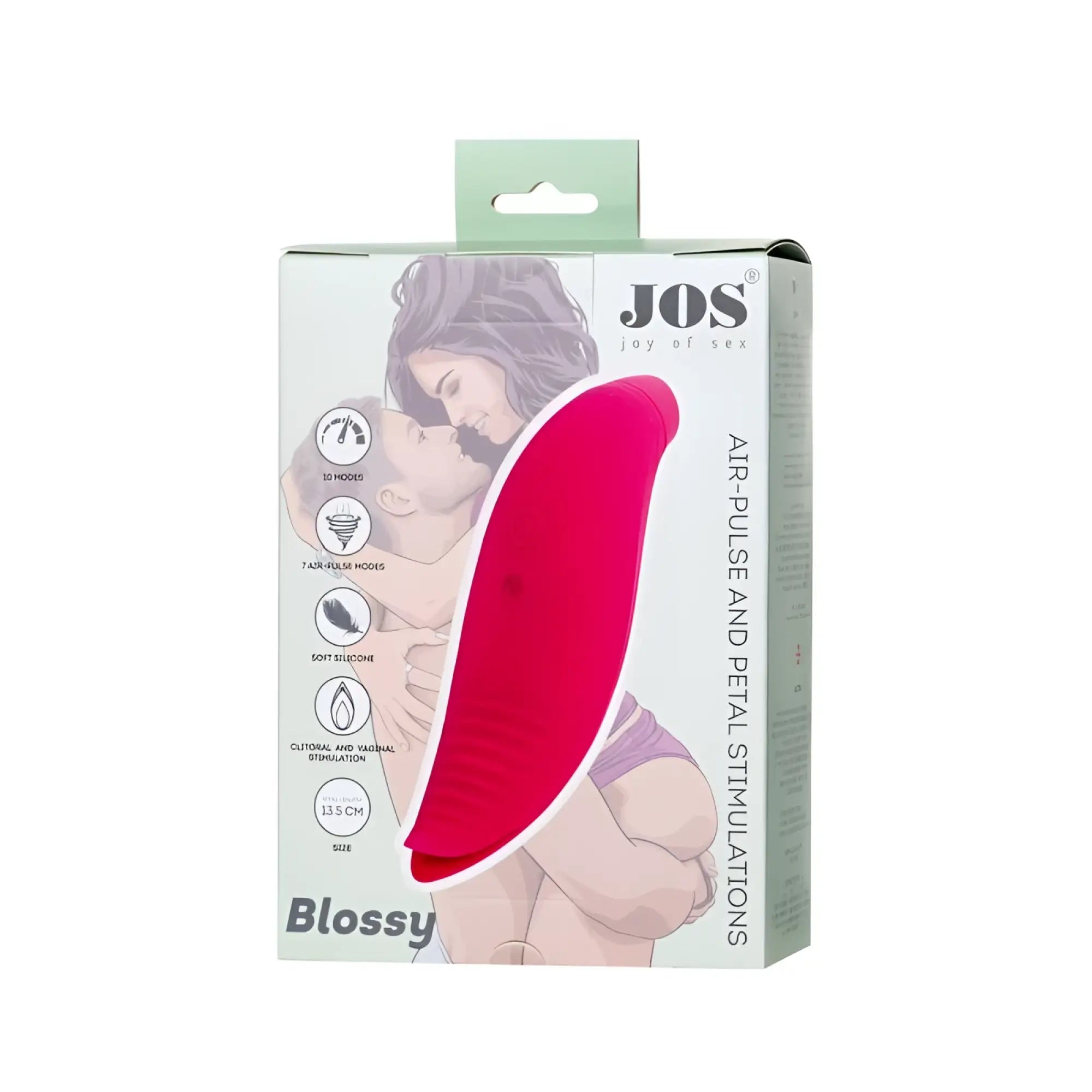 Vibrant red silicone jos jos blossy clit stimulator with air pulse and petal stimulation features