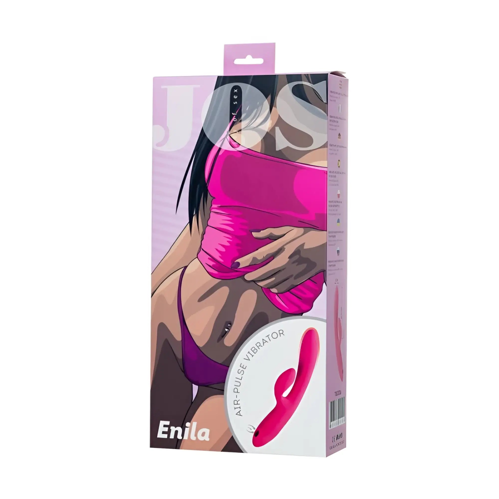 Pink enila dual ended air-pulse vibrator in branded jos jos packaging for intimate stimulation