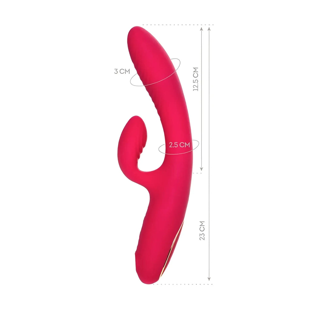 Vibrant pink silicone rabbit-shaped vibrator with smooth glossy finish and ergonomic contours jos jos enila dual ended stimulator
