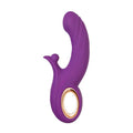 Purple silicone vibrator with gold-toned circular button at the base from JOS JOS Julli Roller Vibrator product