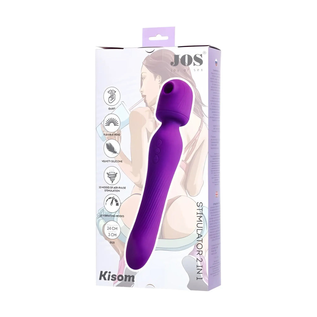 Purple silicone jos jos kisom 2 in 1 wand stimulator with flexible head and textured grip for versatile use