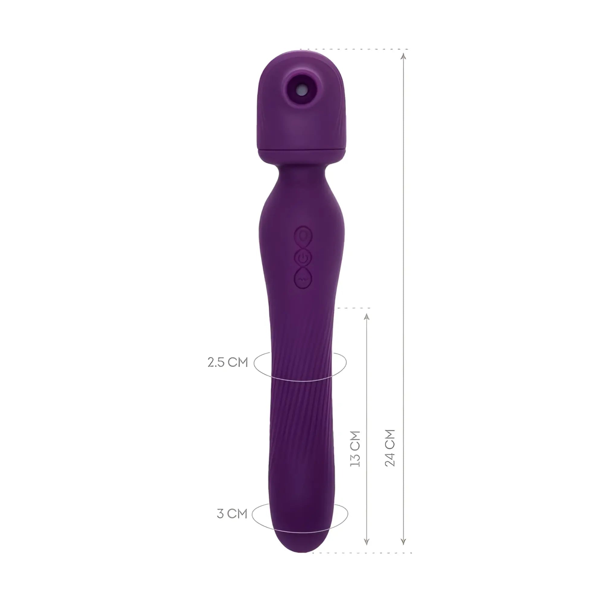 Purple silicone-wrapped wand-style vibrator with three circular control buttons on the handle for JOS JOS Kisom 2 in 1 wand stimulator
