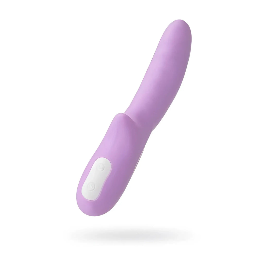 Purple silicone jos jos merry gor rotating shaft vibrator with smooth curved design and white control button