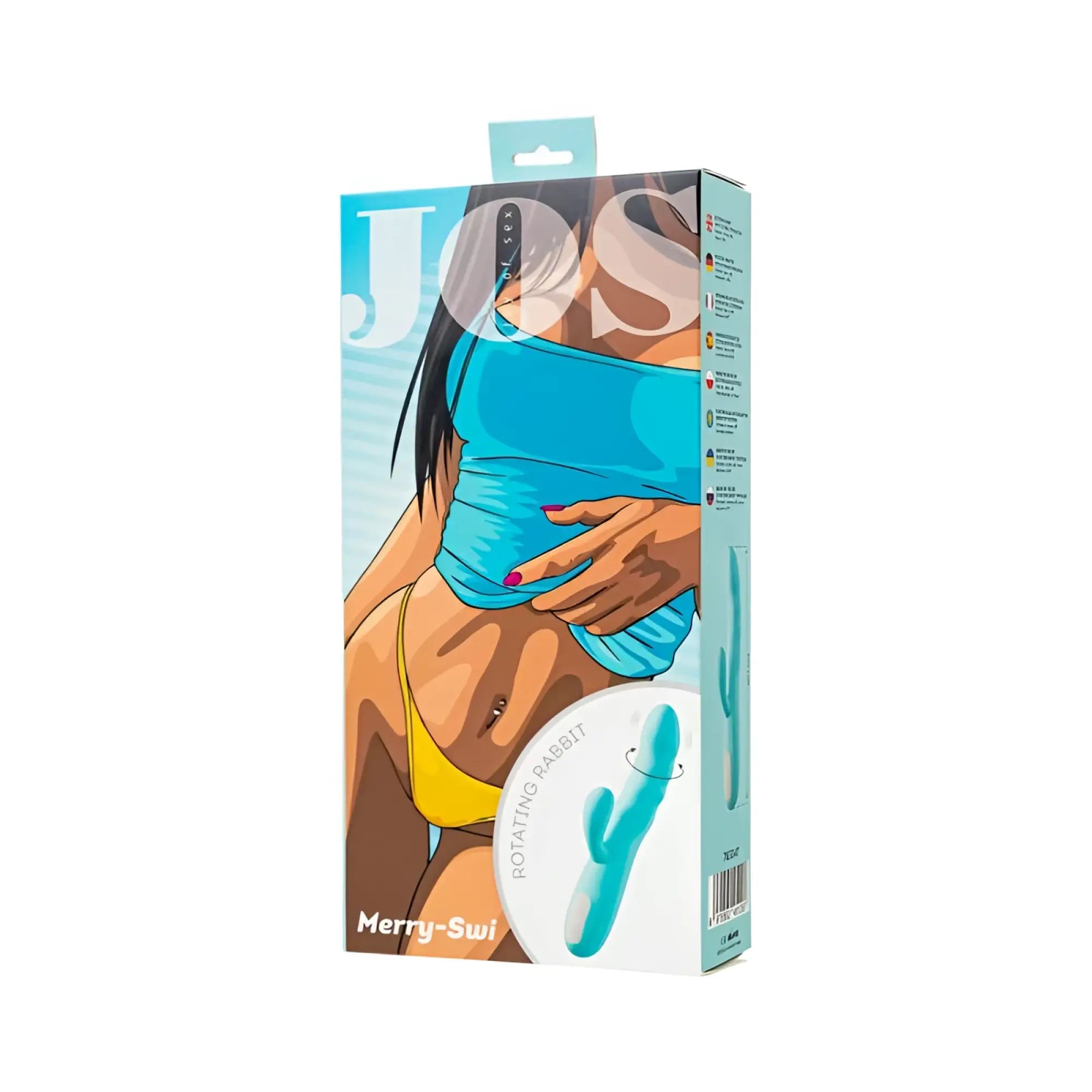 Jos Jos merry swirl rotating shaft rabbit vibrator blue is a teal sleek adult toy with smooth contours and rotating mechanism