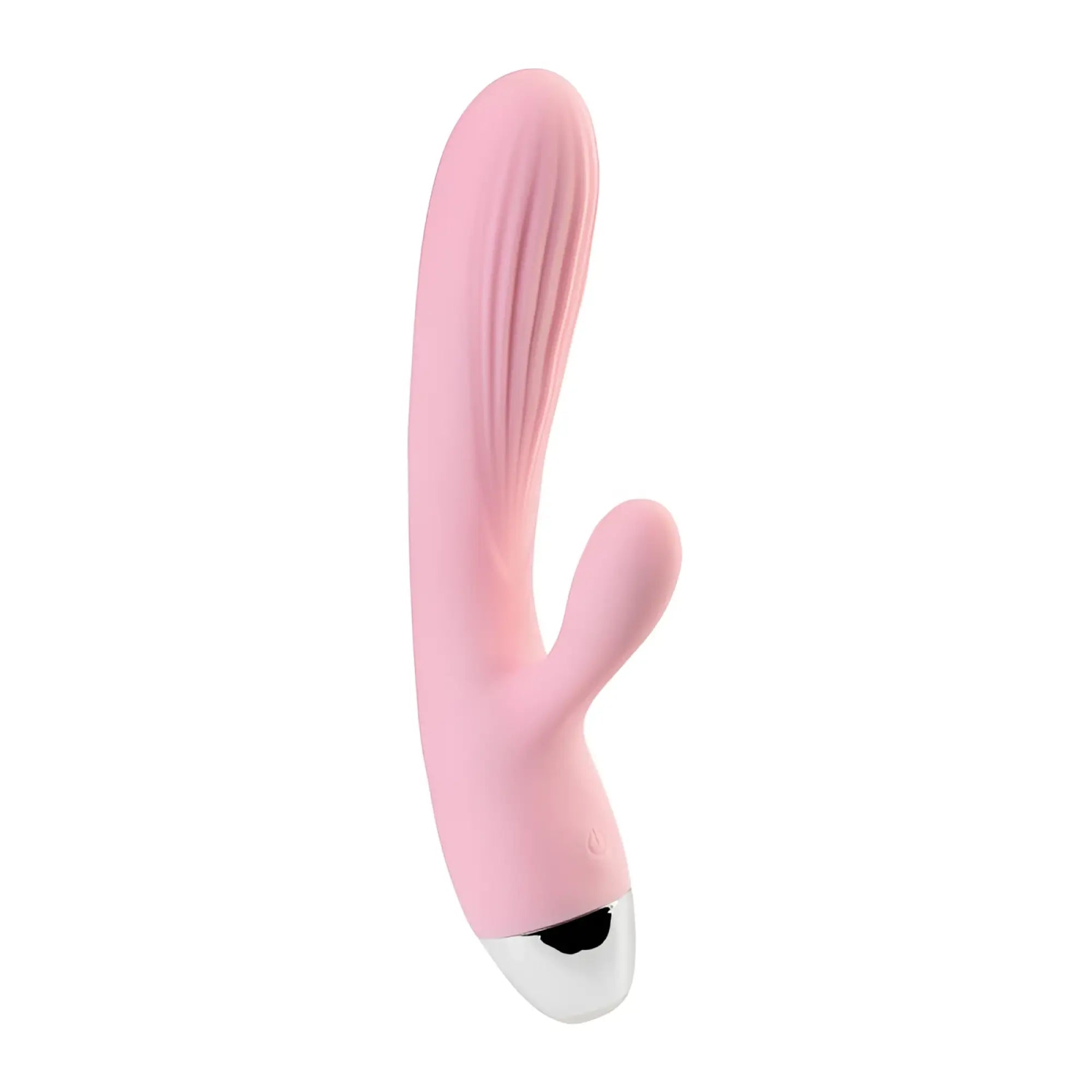 Pink silicone rabbit-shaped vibrator with silver metallic tip jOS jOS Milly heating vibrator for personal use