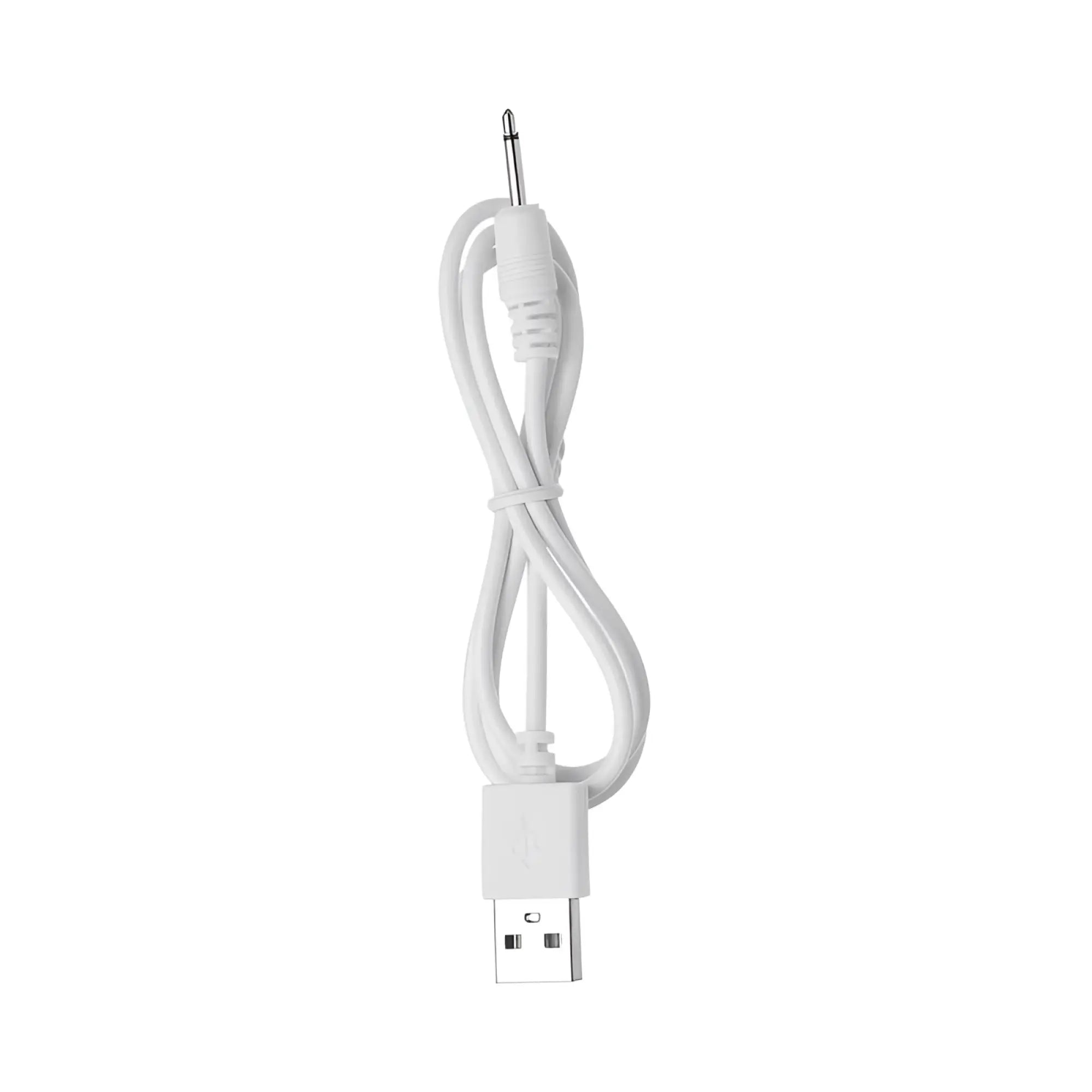 White usb-to-3.5mm audio cable with molded plastic housing and metallic connectors for jos jos milly heating vibrator
