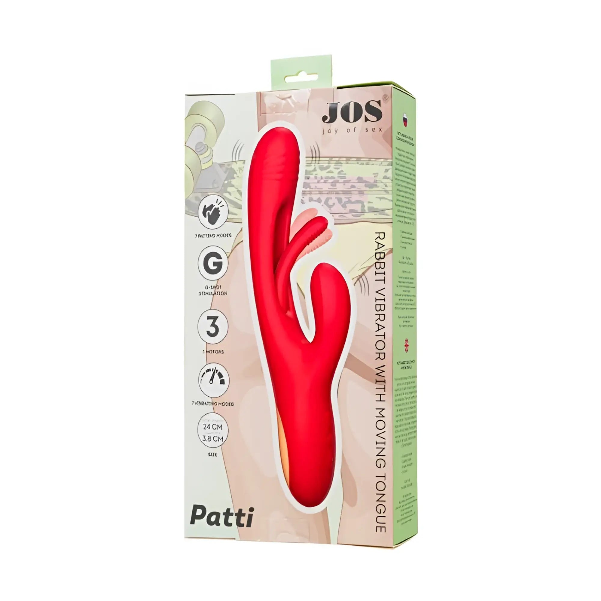 Red silicone rabbit vibrator with moving tongue model Patti by Jos for targeted dual stimulation