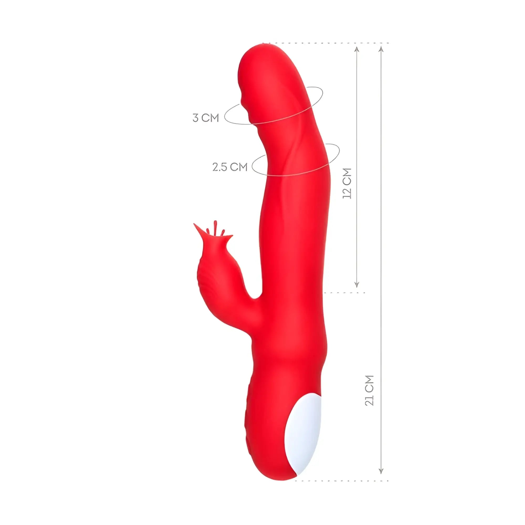 Red silicone rabbit-shaped vibrator with white base and textured grip from jos jos redli heating and rotating rabbit tickler